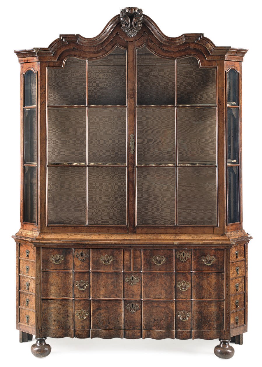 A DUTCH WALNUT AND BURR-WALNUT DISPLAY CABINET