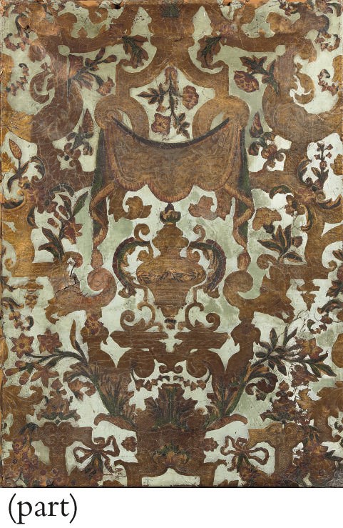 A PAIR OF NETHERLANDISH GILT-VARNISHED, EMBOSSED AND POLYCHROME DECORATED LEATHER PANELS