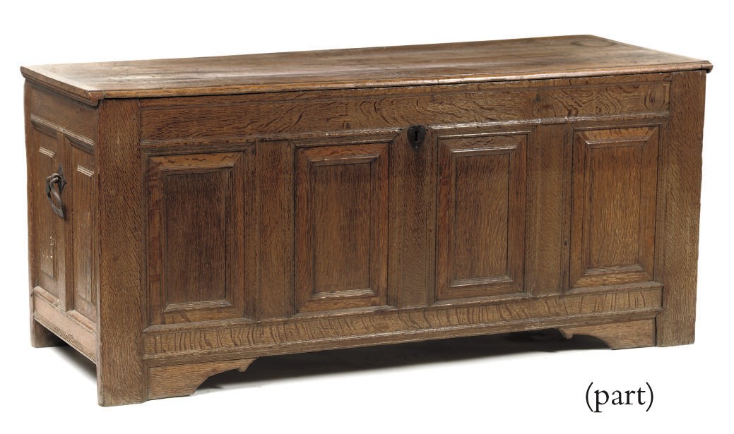 A DUTCH IRON MOUNTED OAK CHEST