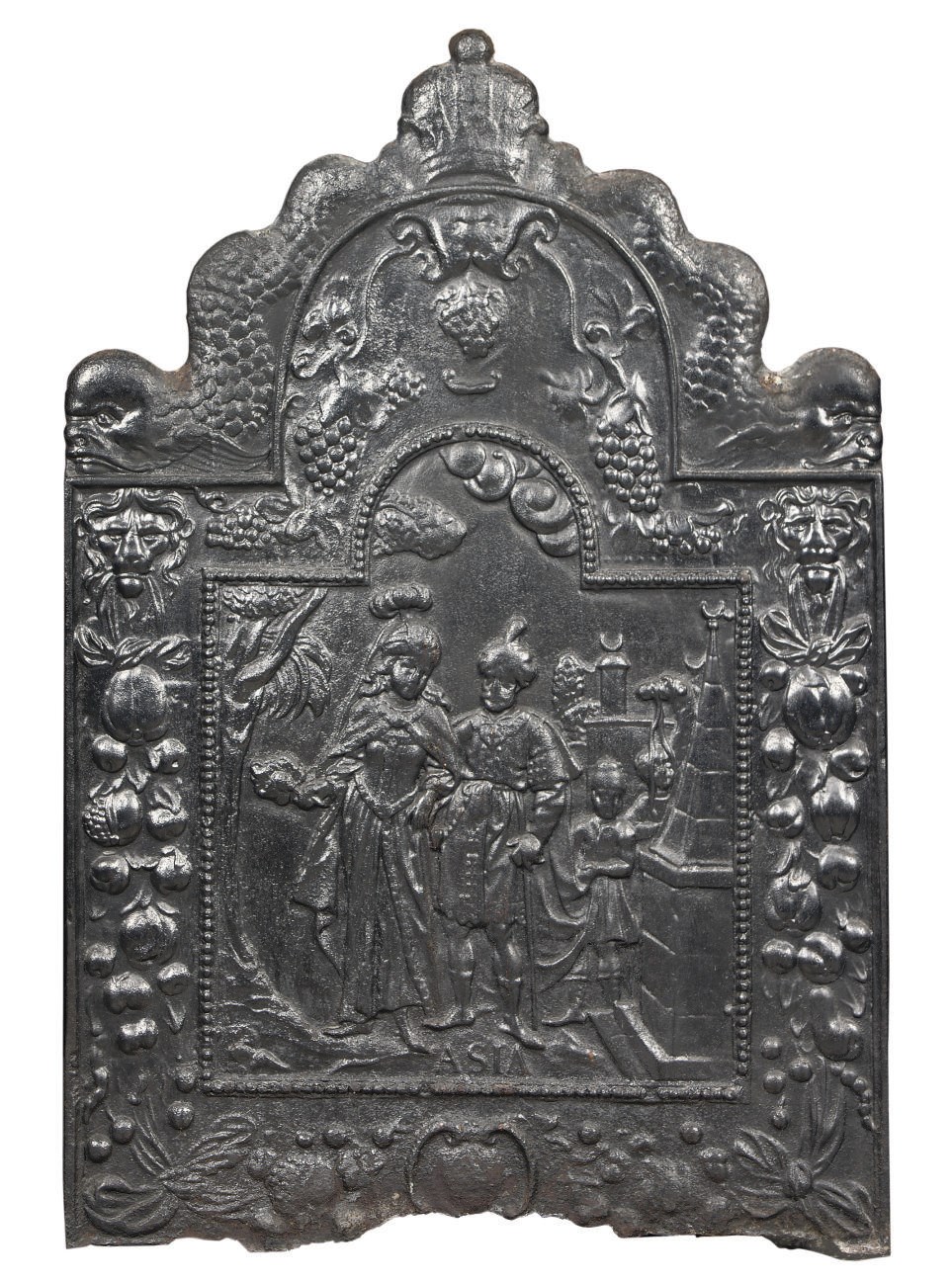 A DUTCH CAST IRON HEARTHPLATE
