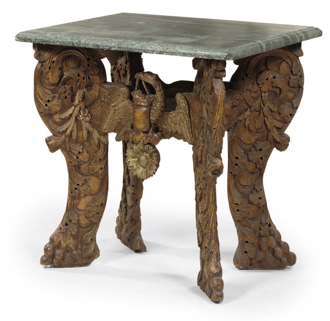 A DUTCH GRAINED AND PARCEL-GILT SIDETABLE 'KWABTAFEL'