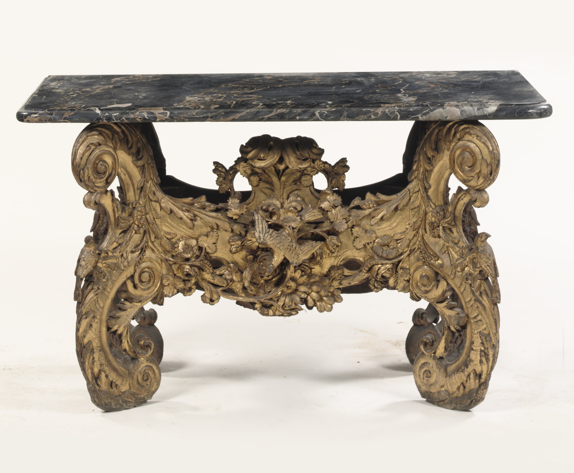 A DUTCH CARVED GILTWOOD SIDETABLE 'KWABTAFEL'