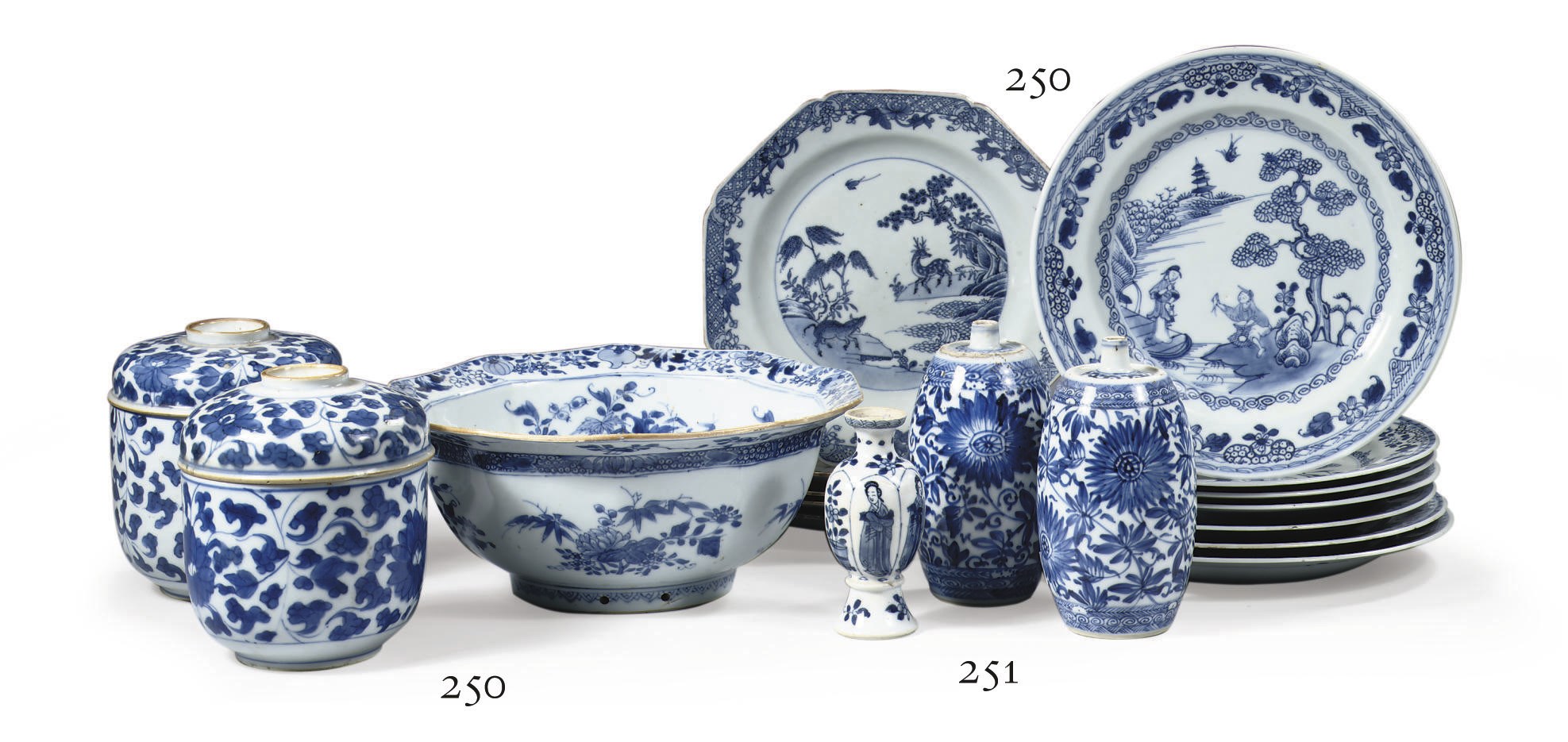 A pair of Chinese blue and white sprinklers and a small vase
