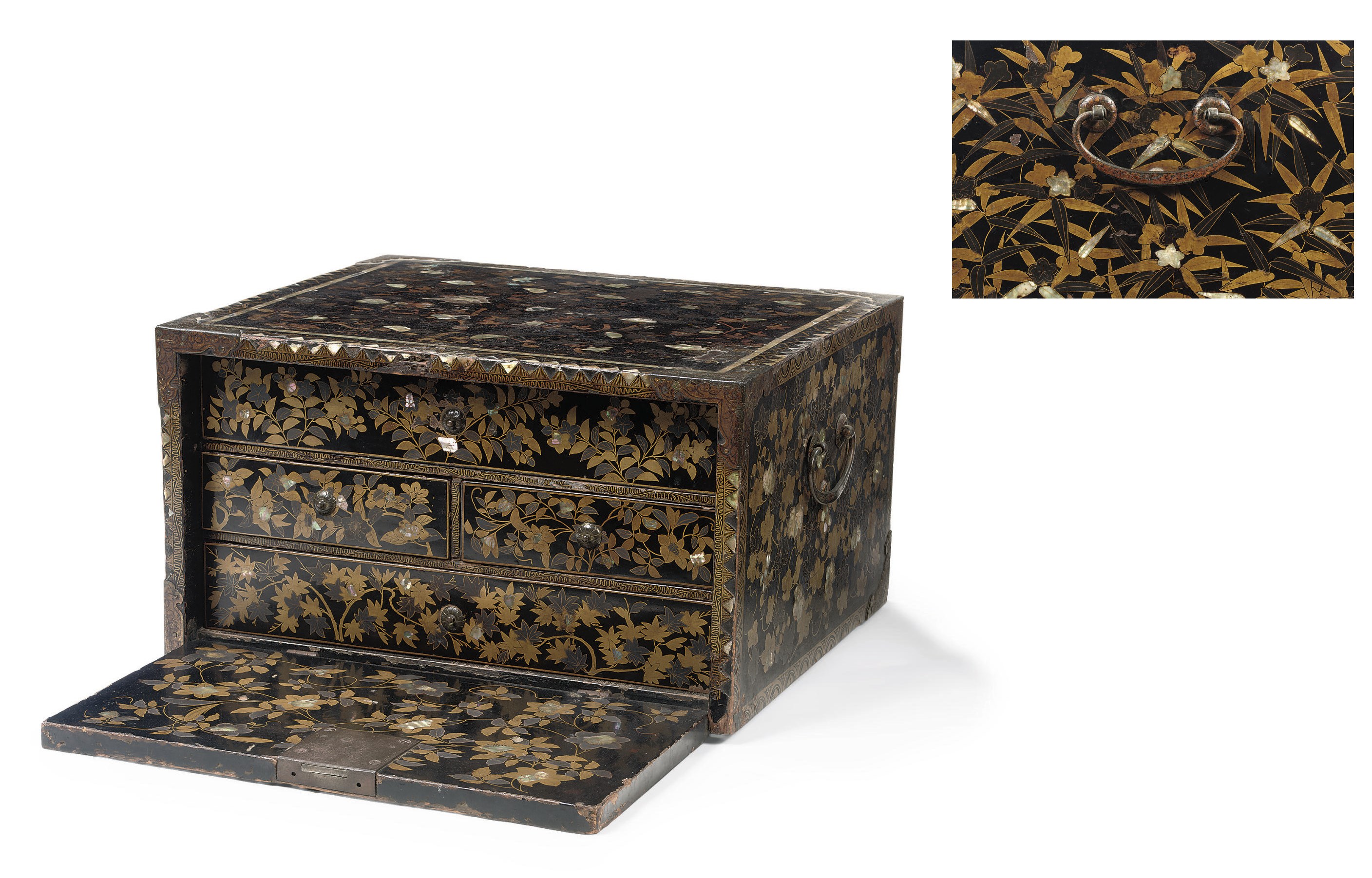 A JAPANESE GILT-BRONZE-MOUNTED NAMBAN LACQUER CABINET