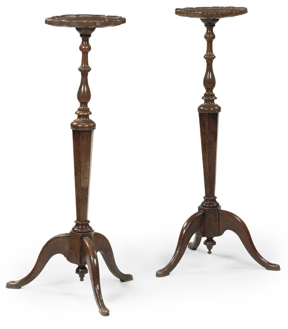 A PAIR OF DUTCH WALNUT TORCHERES
