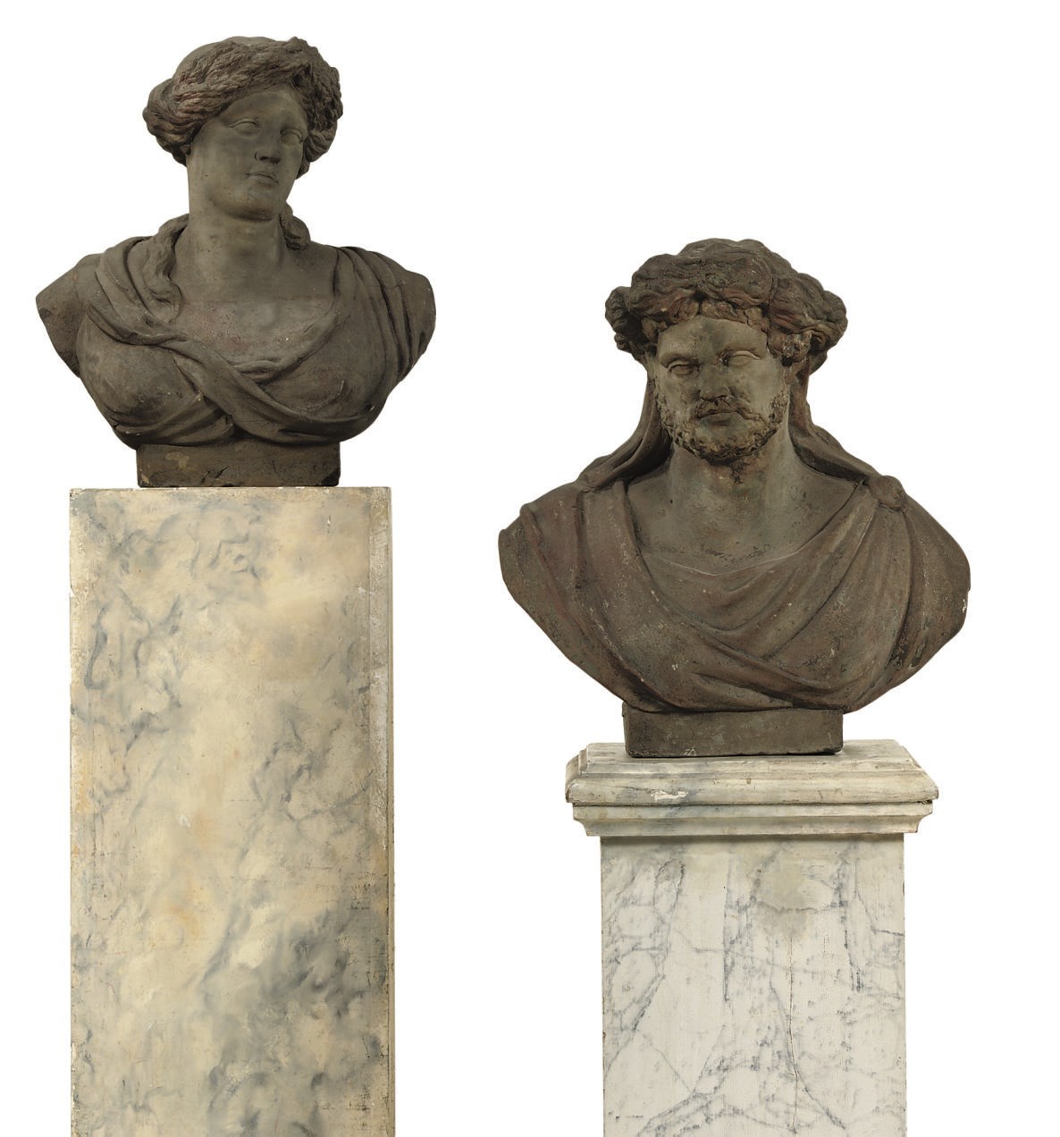 A PAIR OF CARVED STONE BUSTS OF MARS AND CERES