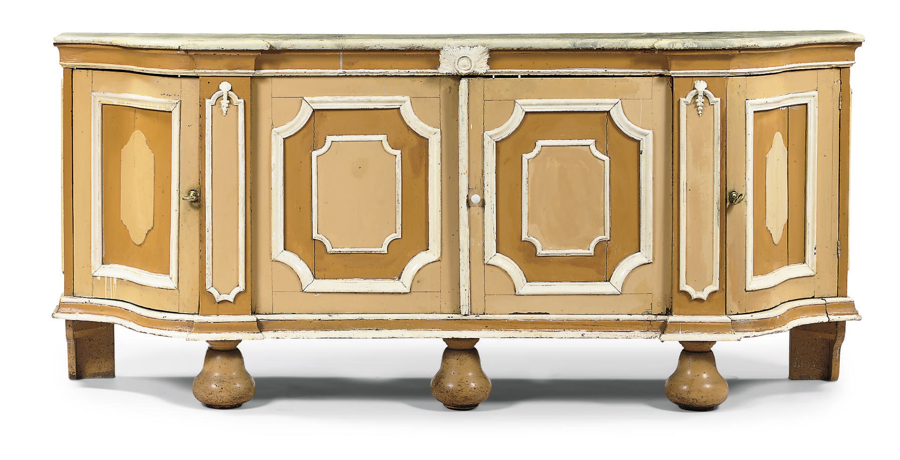 A DUTCH YELLOW-PAINTED AND MARBLEISED SIDEBOARD