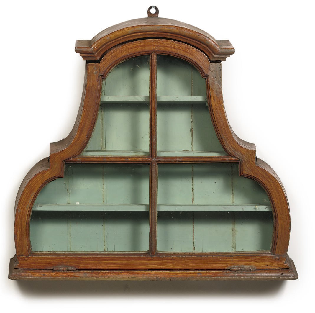 A DUTCH GRAINED WOOD HANGING SHIPS DISPLAY CASE