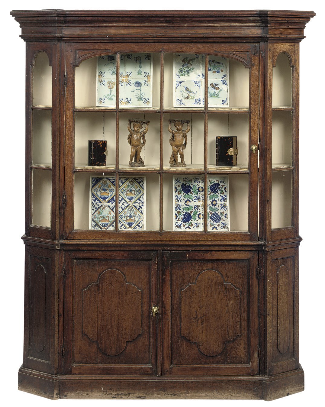 A DUTCH PINE AND OAK DISPLAY CUPBOARD