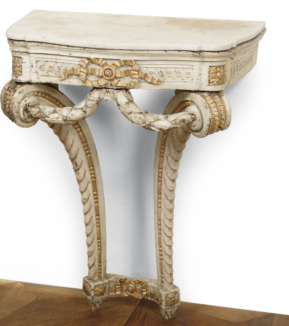 A DUTCH WHITE-PAINTED AND PARCEL-GILT CONSOLE TABLE