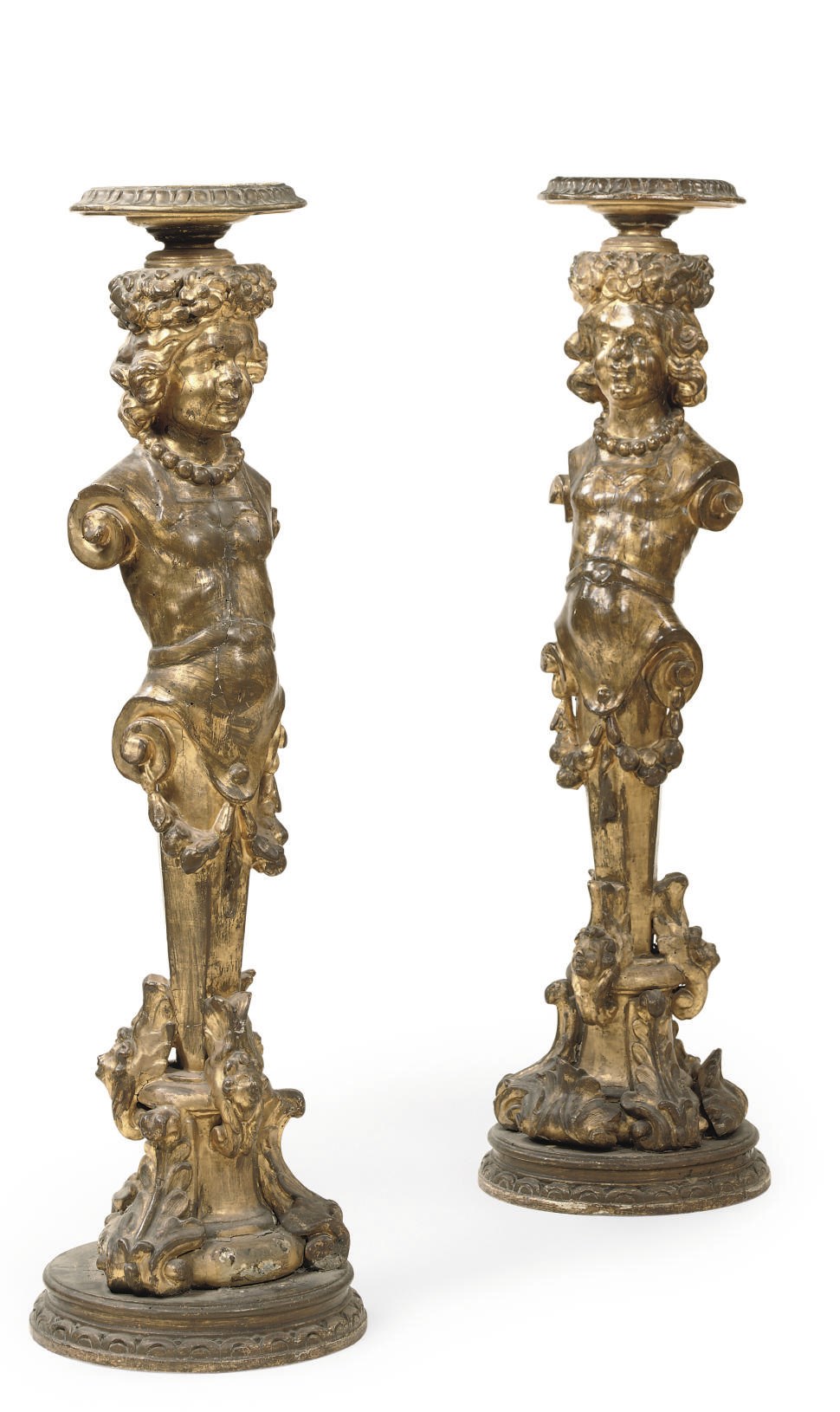 A PAIR OF ITALIAN GILTWOOD FIGURAL TORCHERES
