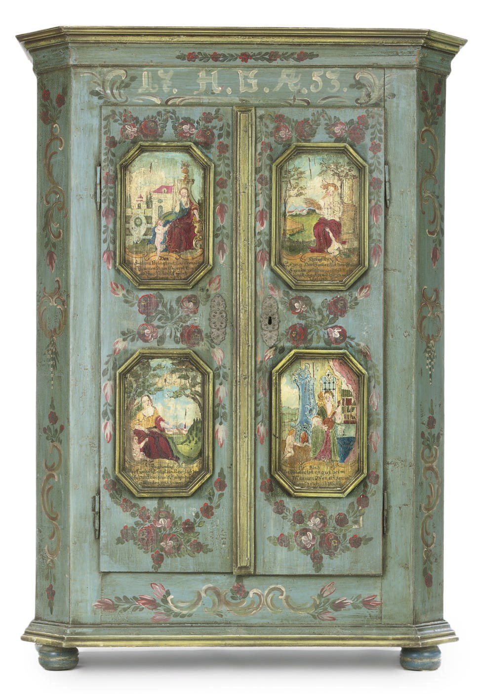A SOUTH GERMAN POLYCHROME-PAINTED CUPBOARD