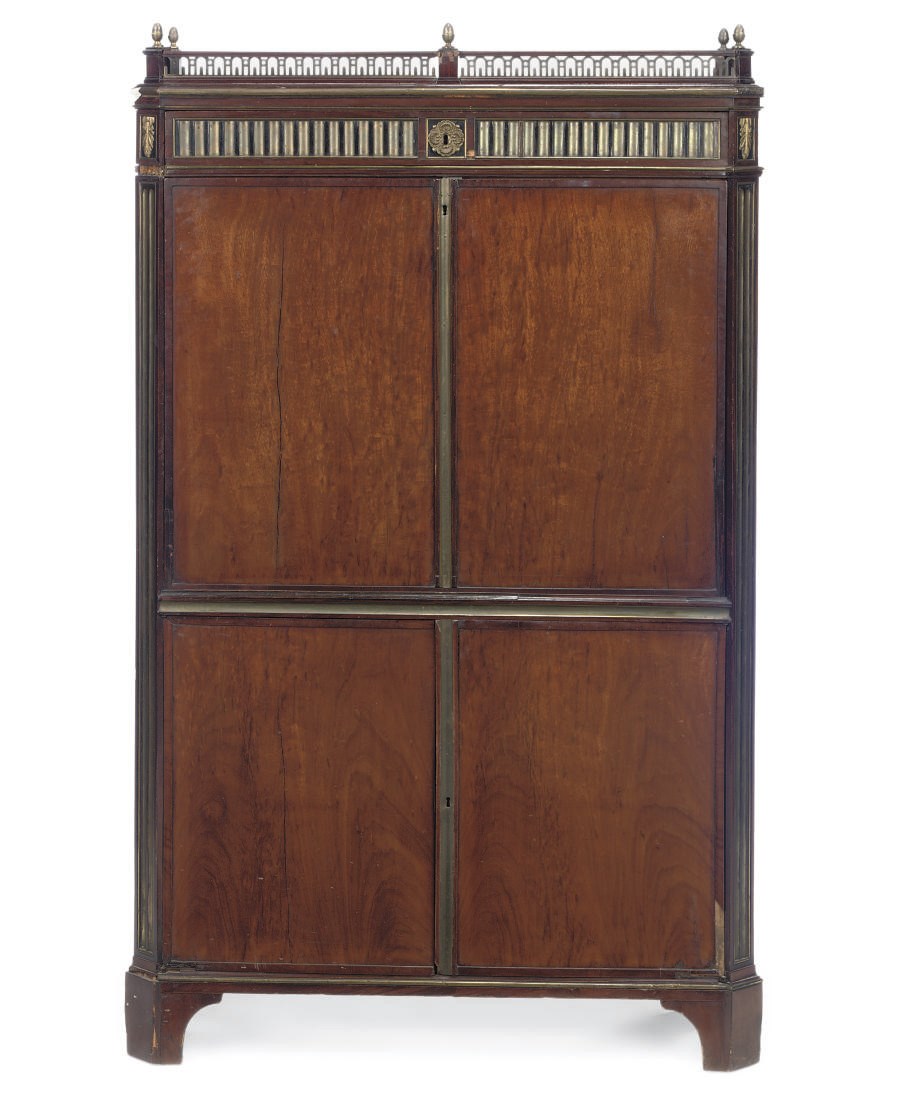 A NORTH EUROPEAN BRASS-MOUNTED, ACAJOU MOUCHETE SECRETAIRE A ABATTANT