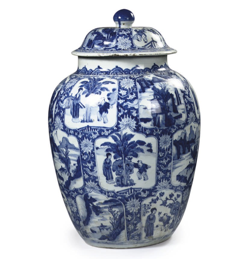 A Chinese large blue and white baluster jar and cover