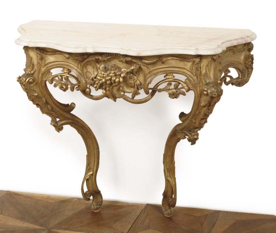 A NORTH EUROPEAN GILTWOOD CONSOLE TABLE