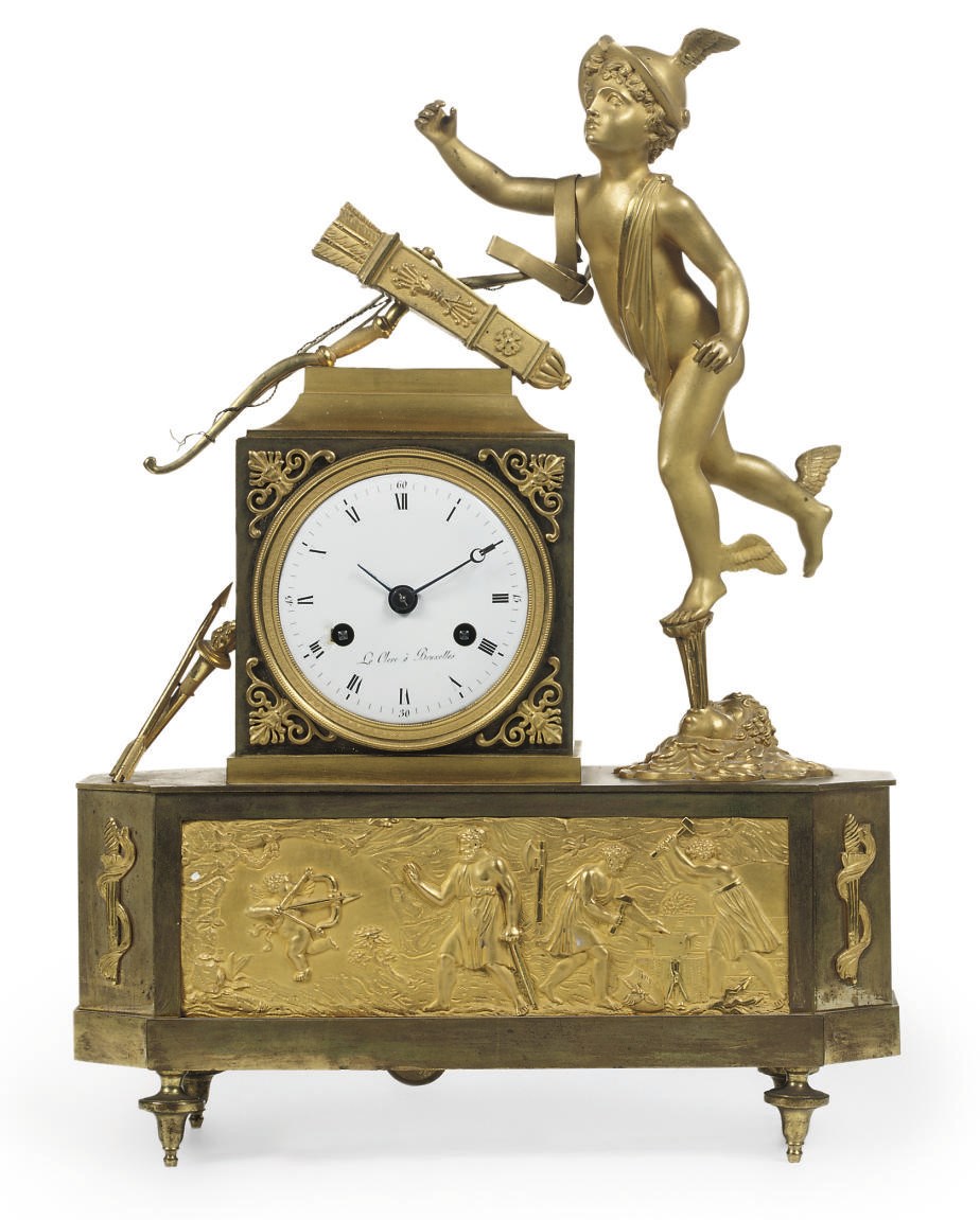 AN EMPIRE ORMOLU FIGURAL STRIKING MANTEL CLOCK