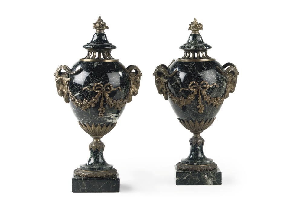 A PAIR OF FRENCH ORMOLU-MOUNTED VERDE ANTICO 'BRULE-PARFUMS'