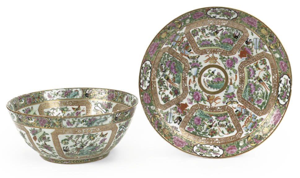 A Canton famille rose bowl and dish