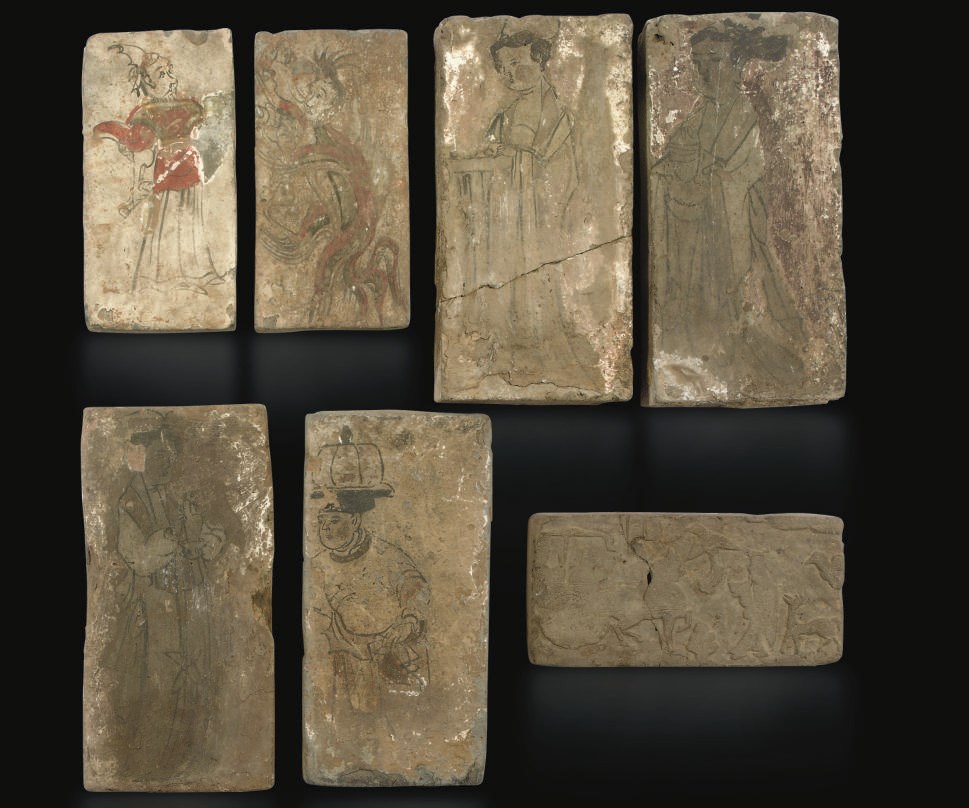 Eight Chinese terracotta bricks