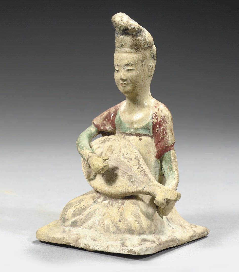 A Chinese painted pottery figure of a musician