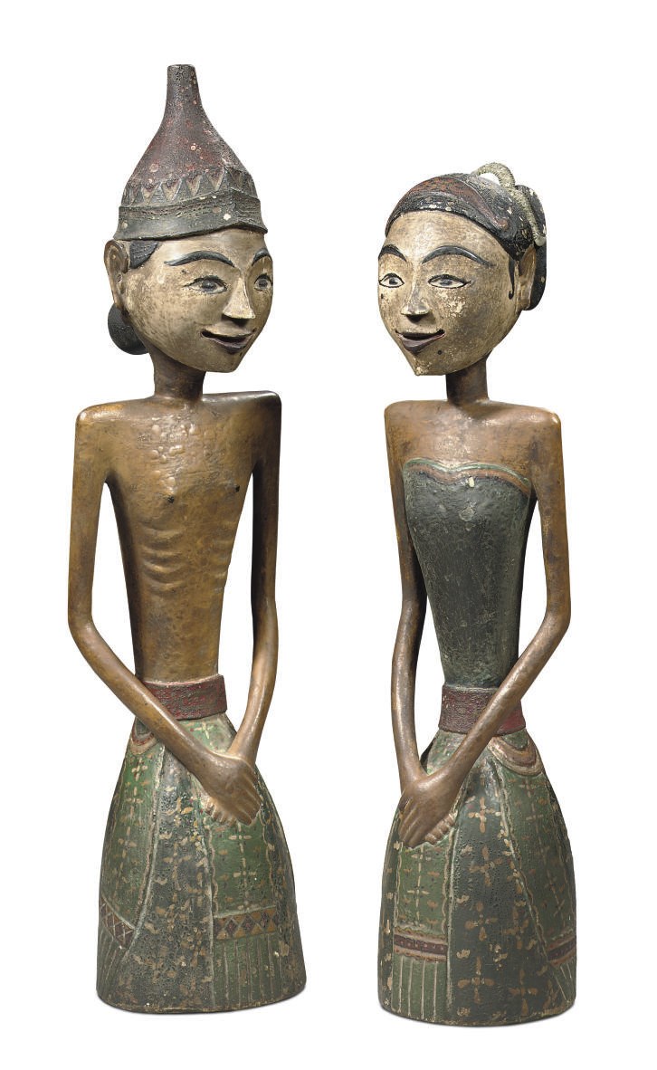 A pair of Javanese painted wood figures