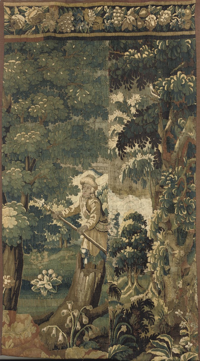A FLEMISH PASTORAL COMPOSITE TAPESTRY FRAGMENT