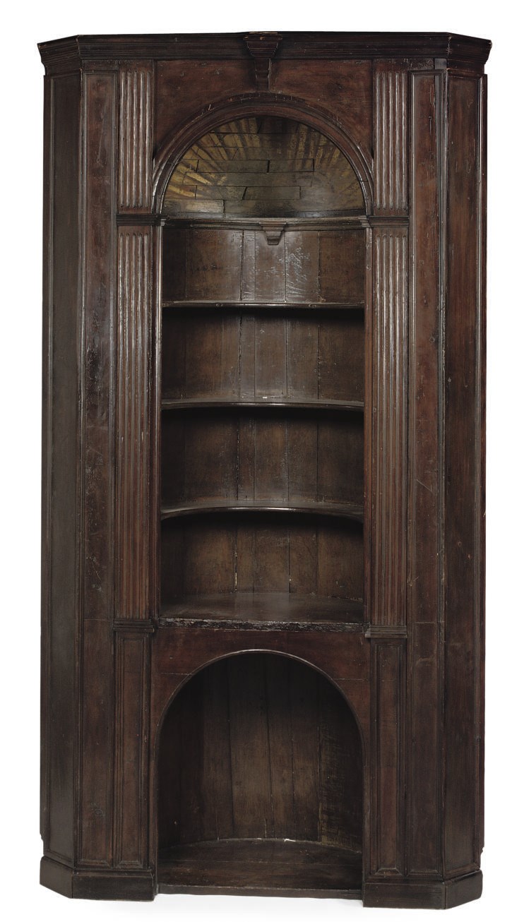 A SCOTTISH GRAINED AND PARCEL-GILT CORNER CABINET