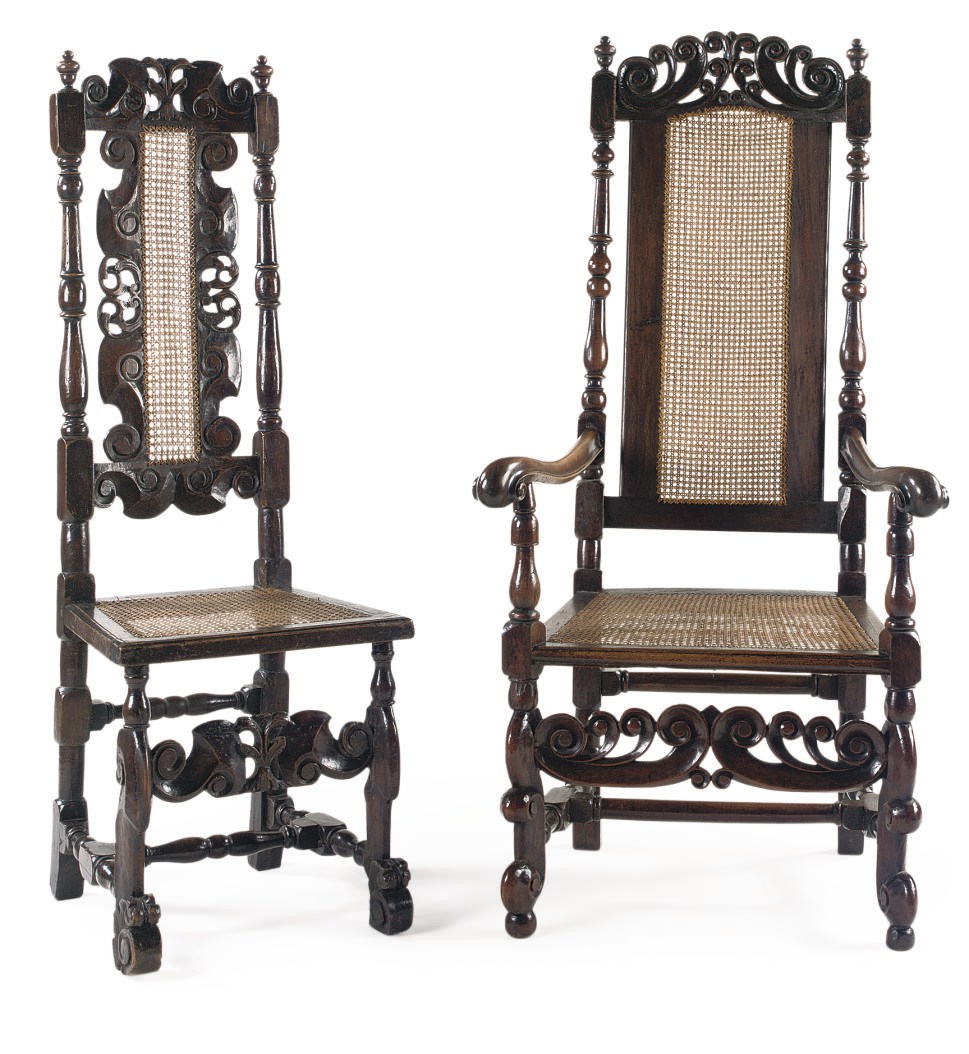 AN ANGLO-DUTCH WALNUT HIGHBACK ARMCHAIR