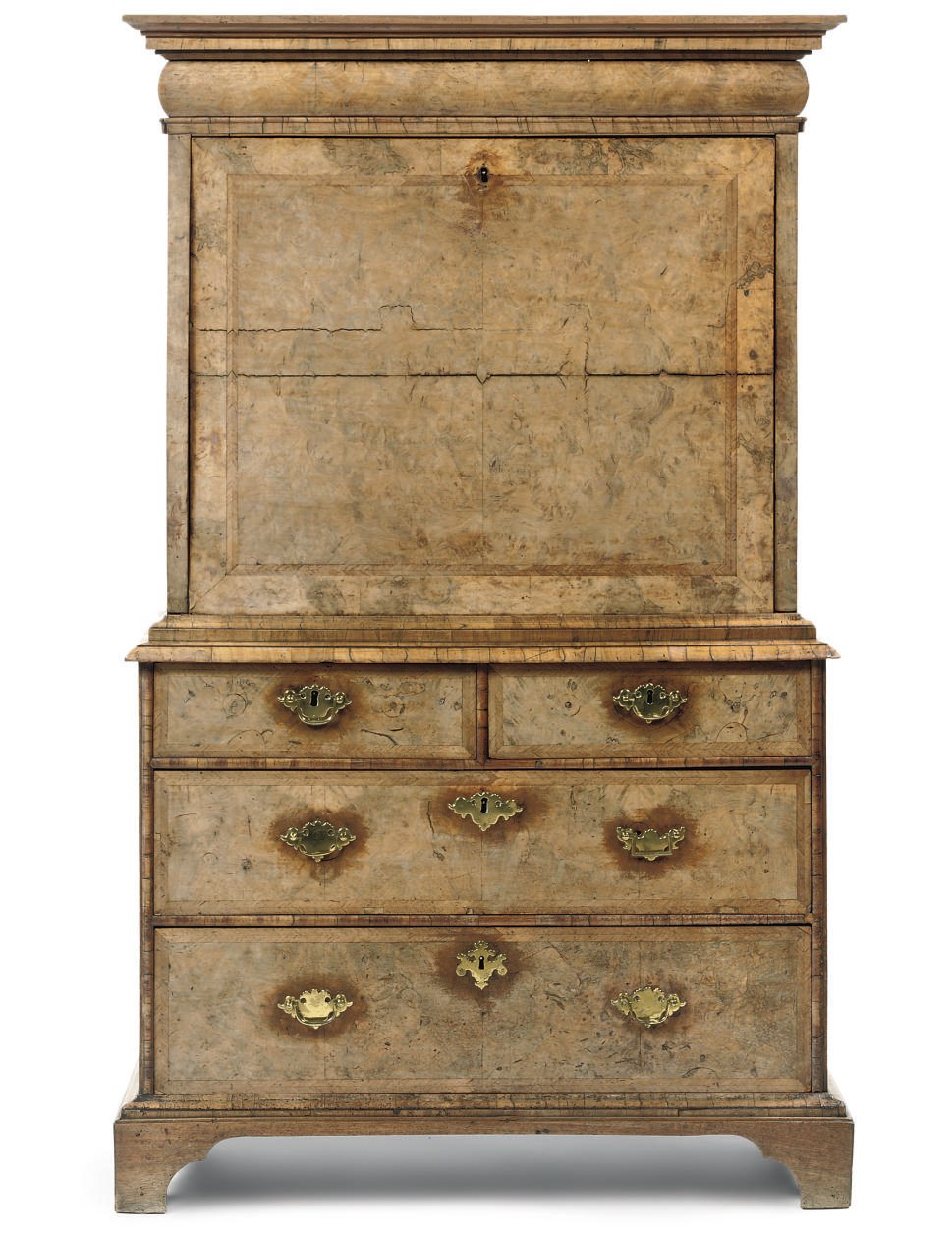 A QUEEN ANNE WALNUT AND BURR-WALNUT ESCRITOIRE