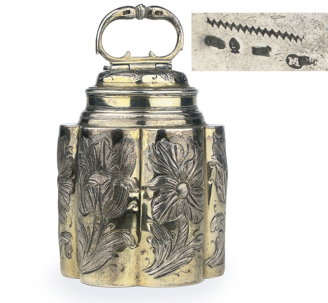 A GERMAN SILVER-GILT AND SILVER TEA-CANISTER