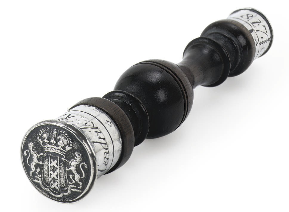 A FINE SILVER-MOUNTED WOOD BROKER'S STICK 'MAKELAARS STOKJE'