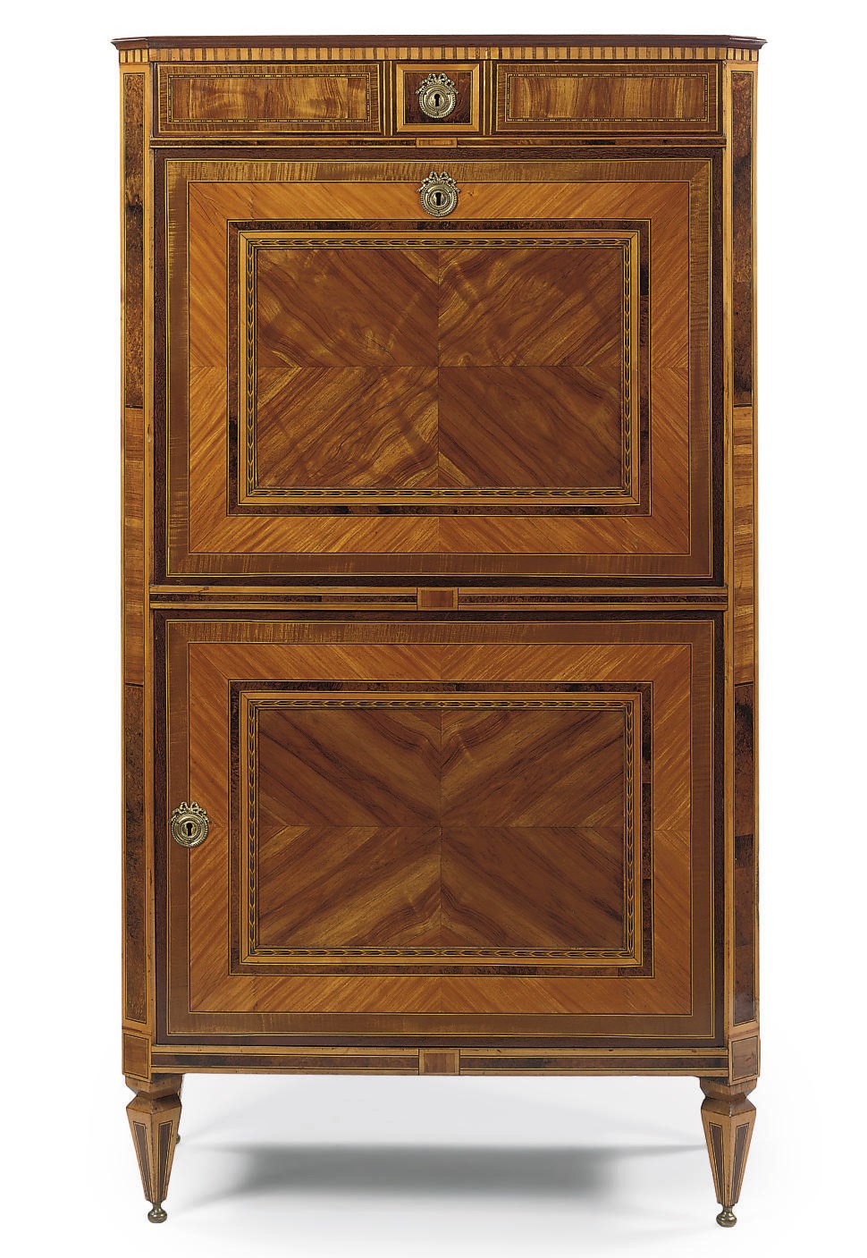 A DUTCH TULIPWOOD, SATINWOOD, SYCAMORE AND FRUITWOOD MARQUETRY SECRETAIRE A ABATTANT