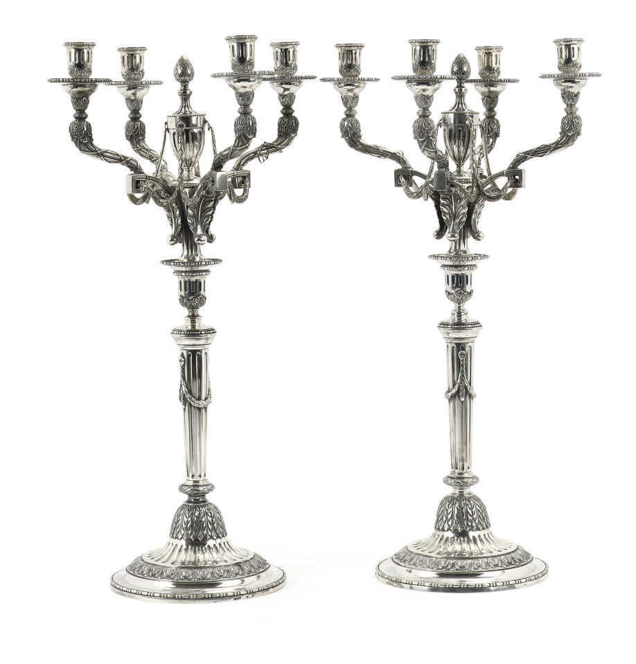 A PAIR OF DUTCH SILVER CANDELABRA