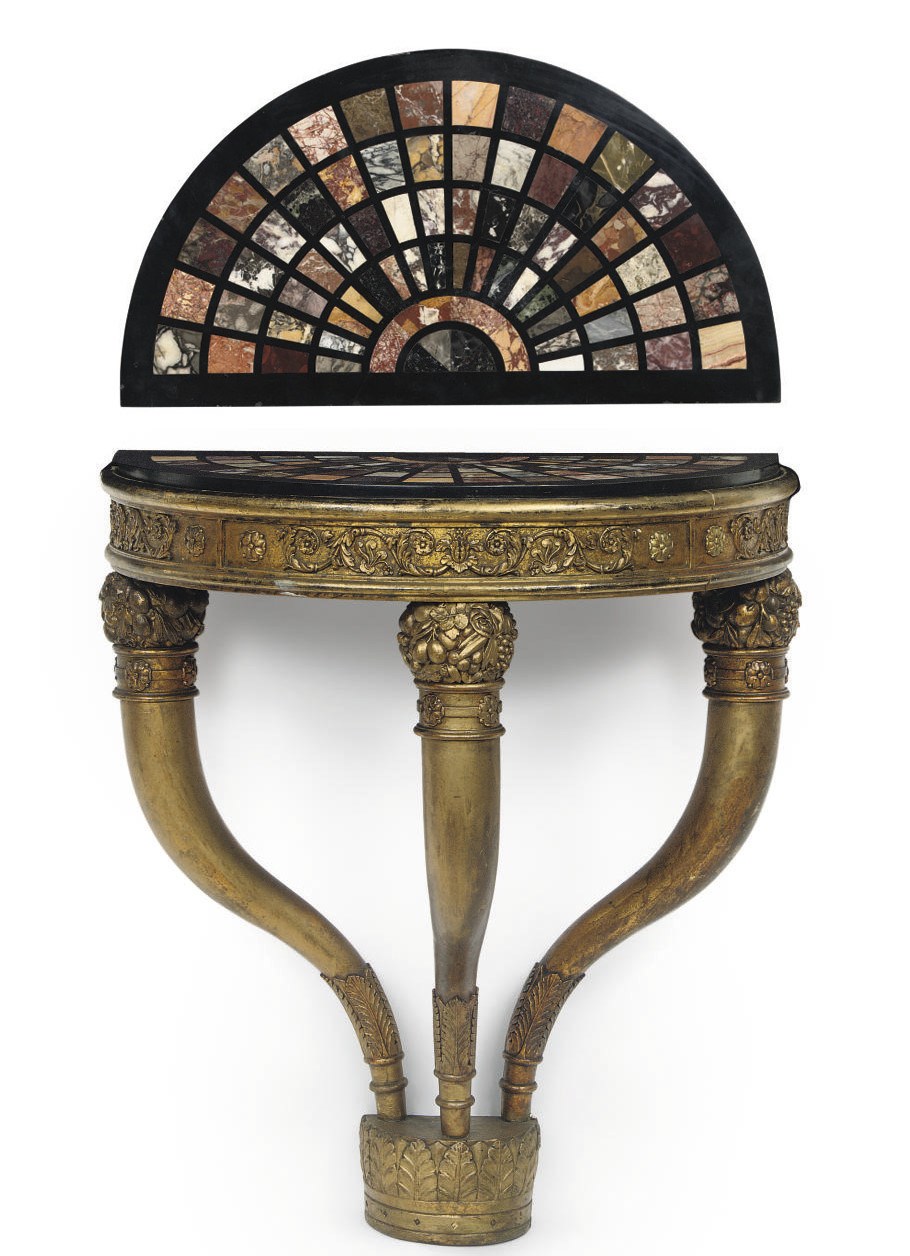 AN ITALIAN GILT-WOOD AND SPECIMEN MARBLE CONSOLE TABLE