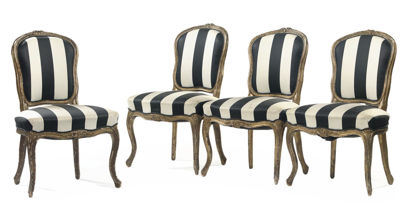 A SET OF FOUR FRENCH GILTWOOD SIDE CHAIRS