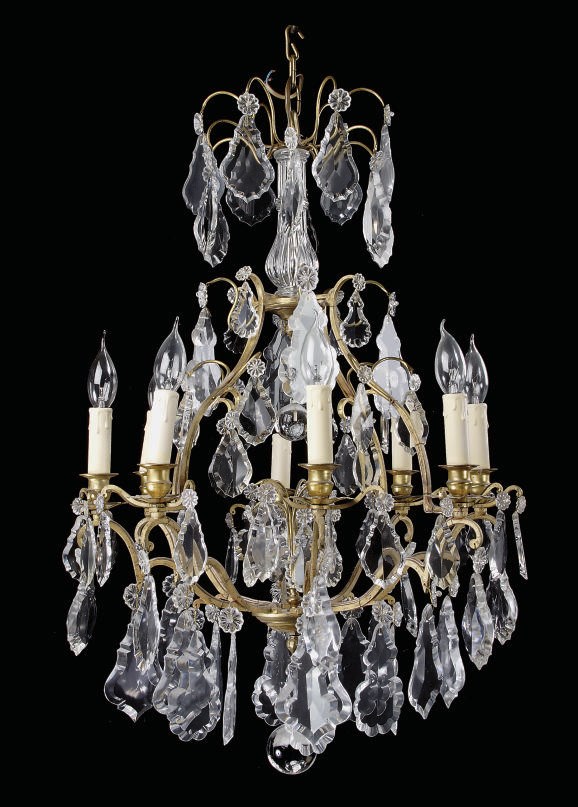 A FRENCH GILT-METAL AND CUT-GLASS EIGHT-LIGHT CHANDELIER