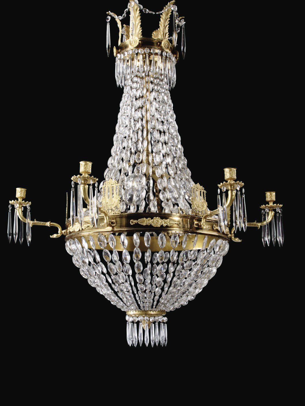 A FRENCH GILT-METAL AND CUT-GLASS SIX-LIGHT CHANDELIER
