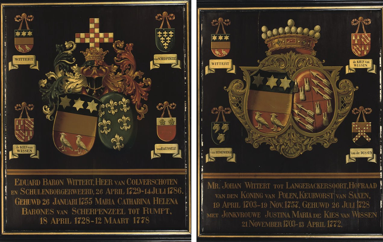 A PAIR OF DUTCH PARCEL-GILT AND POLYCHROME PAINTED ARMORIAL PANELS