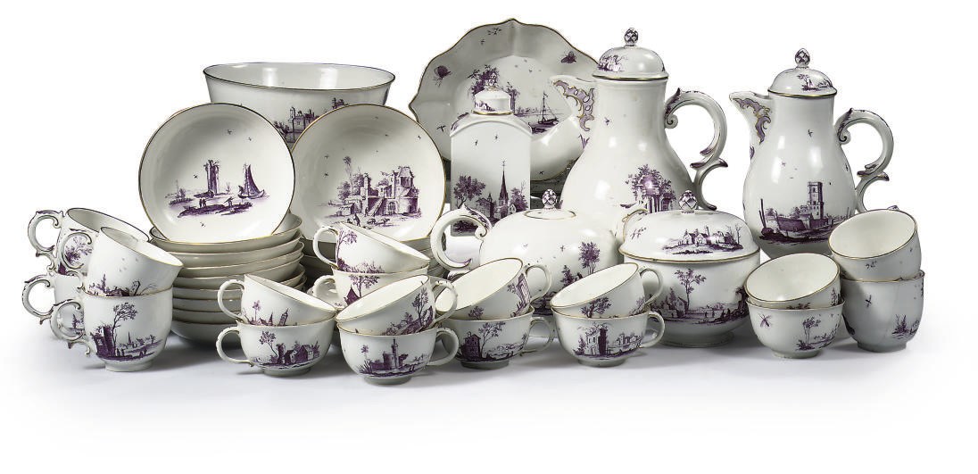 A Höchst porcelain Purpurmalerei coffee- and teaservice