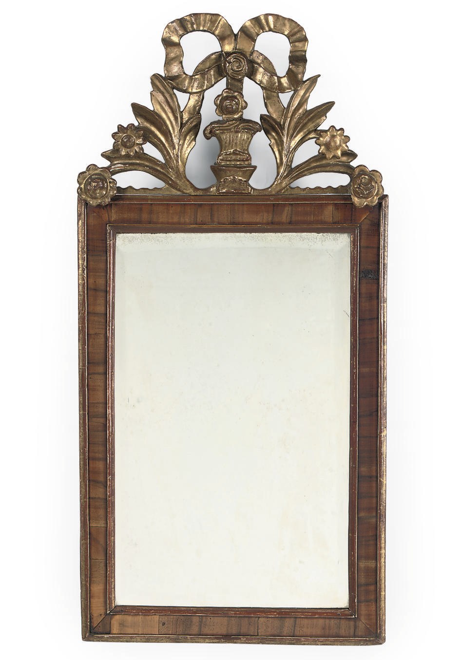 A DANISH WALNUT AND GILTWOOD MIRROR
