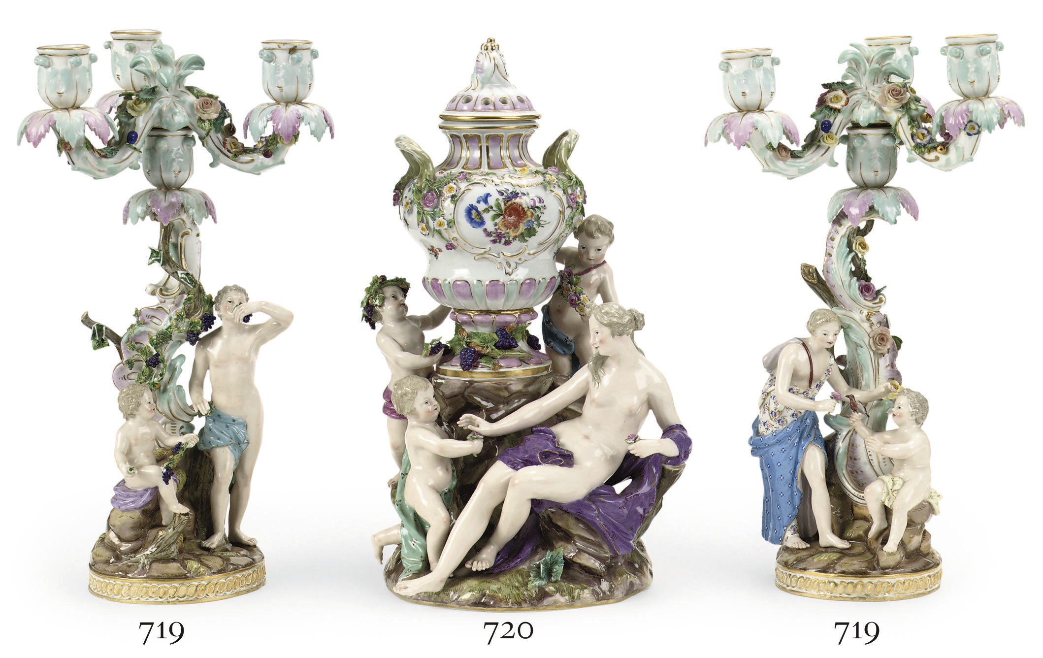 A MEISSEN MYTHOLOGICAL FIGURAL POTPOURRI VASE