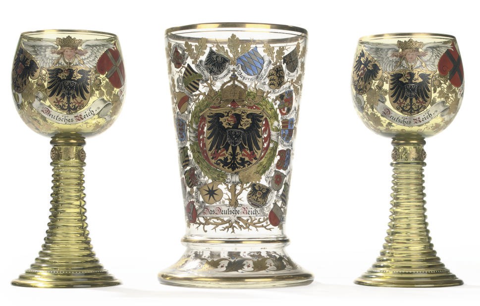 A PAIR OF GERMAN GREEN GLASS GOBLETS