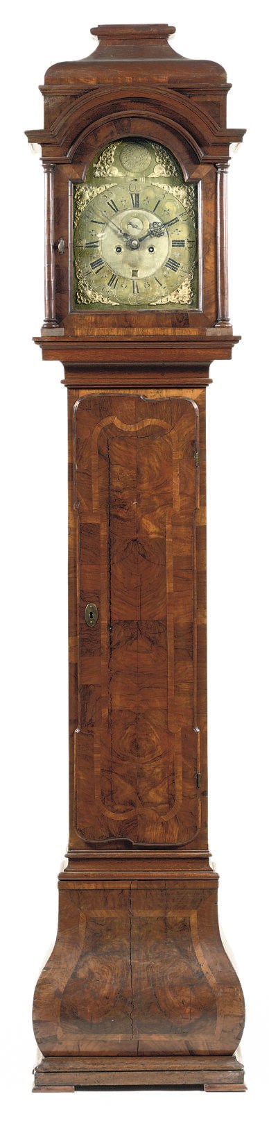A NORTH GERMAN OAK, WALNUT AND FIGURED WALNUT STRIKING LONGCASE CLOCK