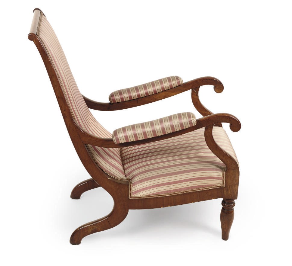 A NORTH GERMAN MAHOGANY OPEN ARMCHAIR