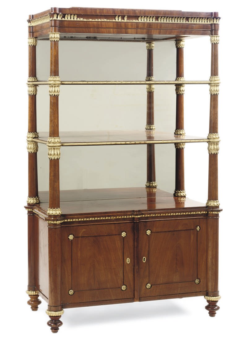 A NORTH GERMAN MAHOGANY AND GILTWOOD ETAGERE