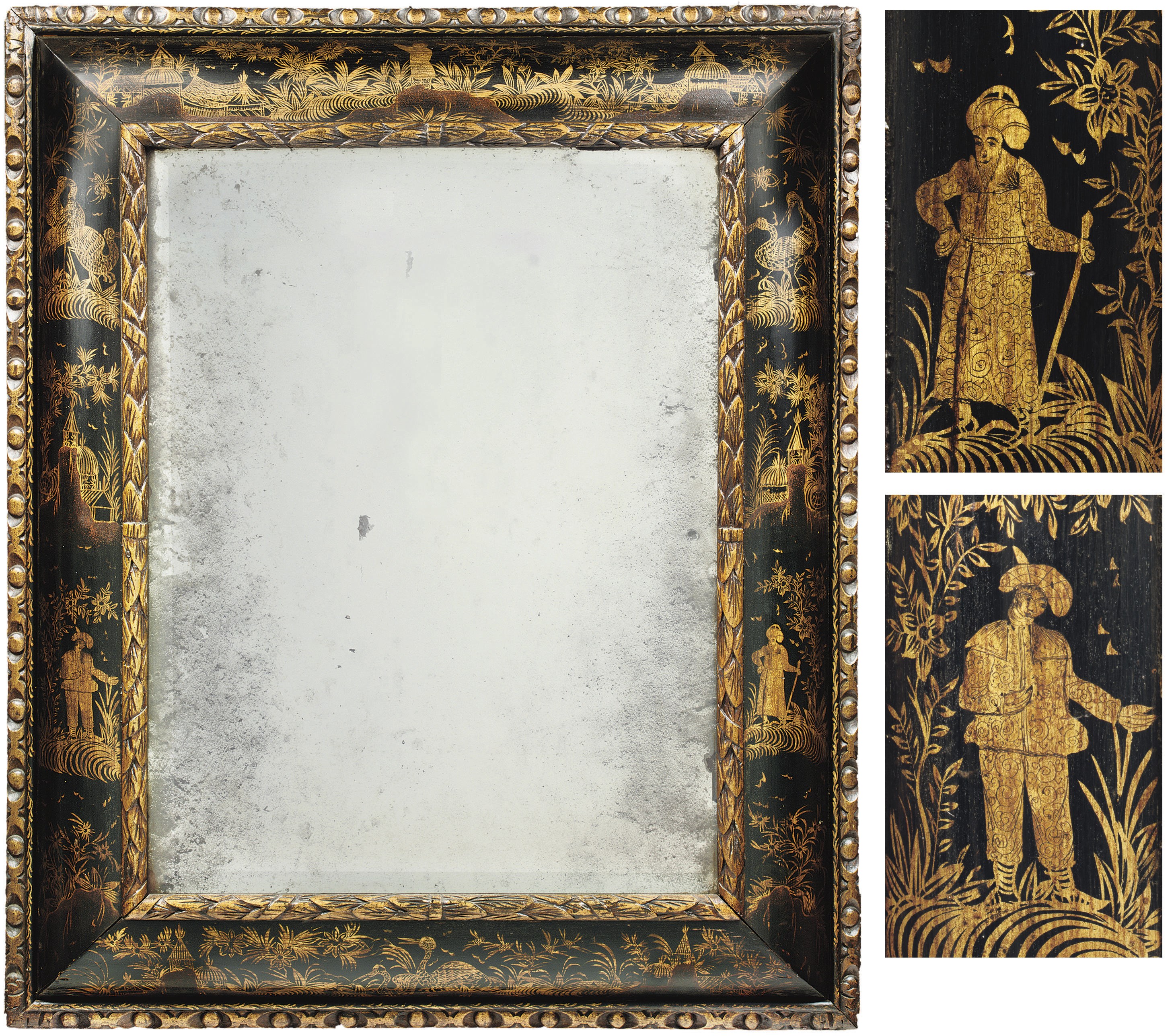 A CHARLES II BLACK AND GILT-JAPANNED MIRROR