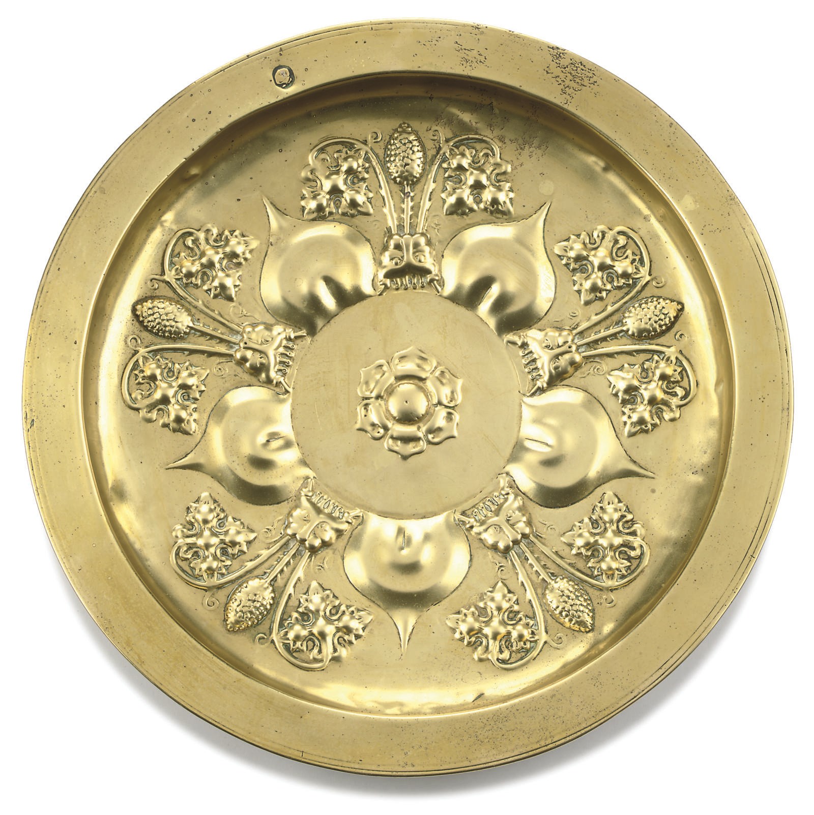 A NUREMBURG BRASS ALMS DISH