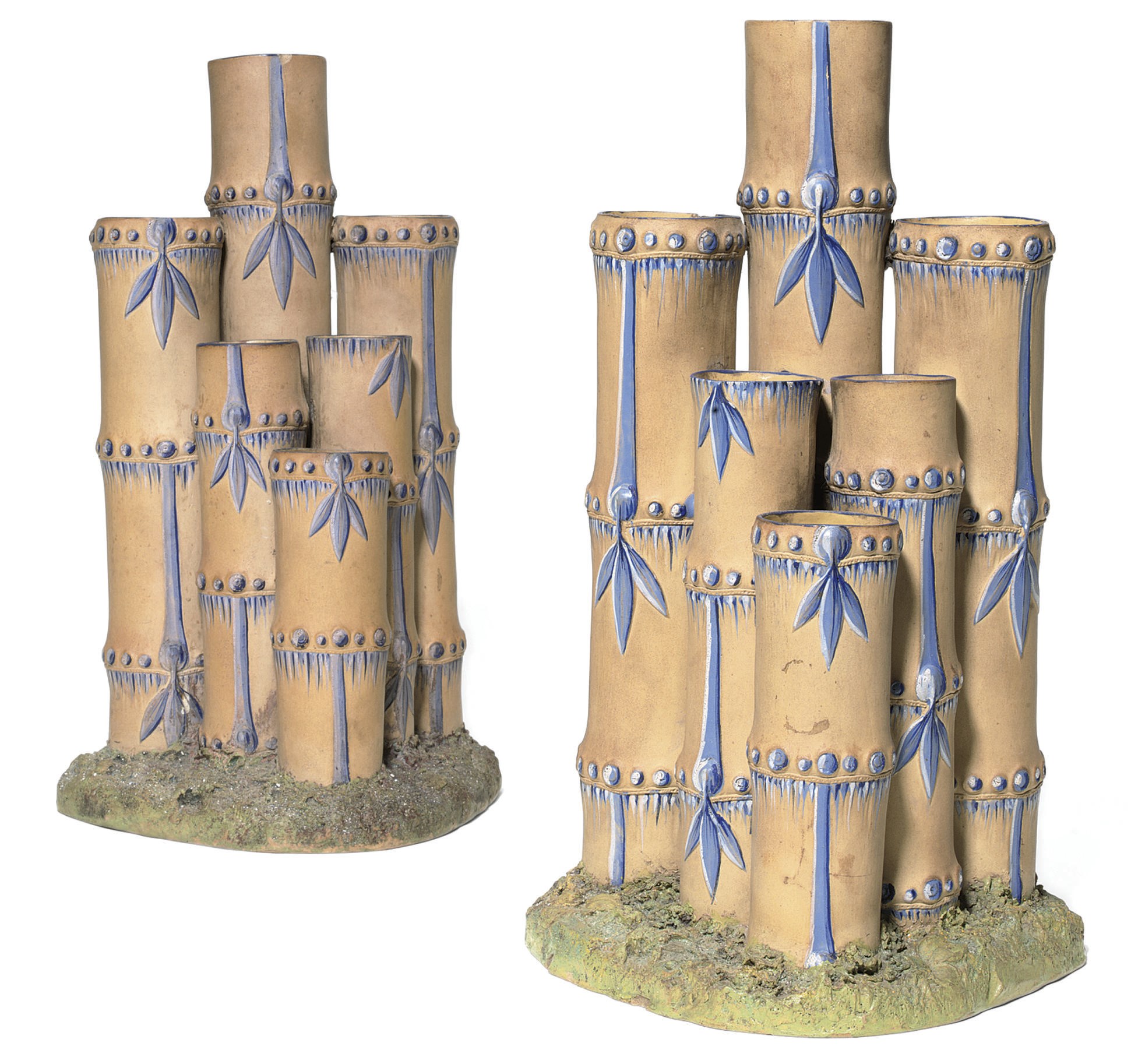 A PAIR OF WEDGWOOD CANEWARE BAMBOO FLOWER-VASES