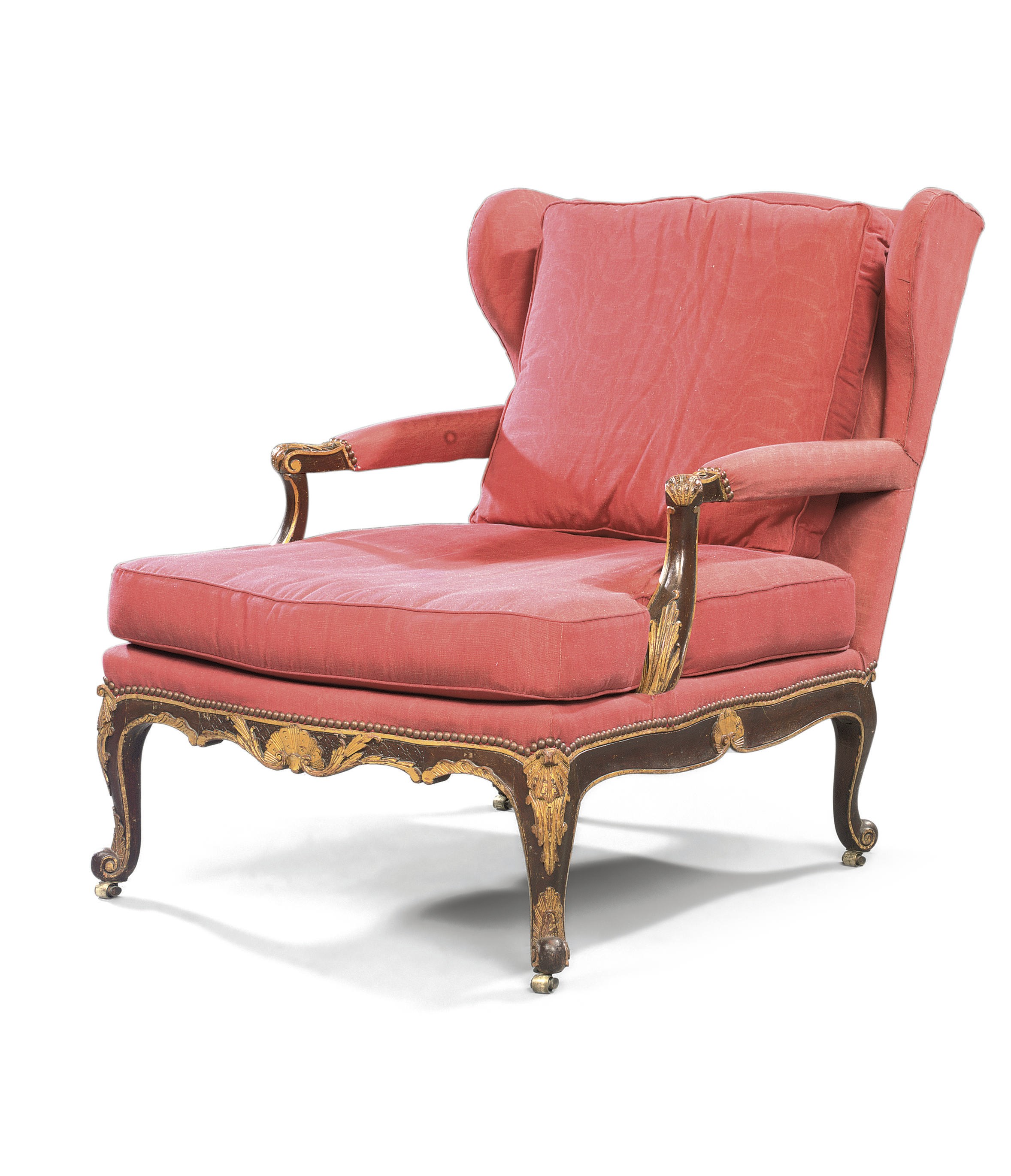 A GEORGE II GRAINED AND PARCEL-GILT LIBRARY OPEN ARMCHAIR