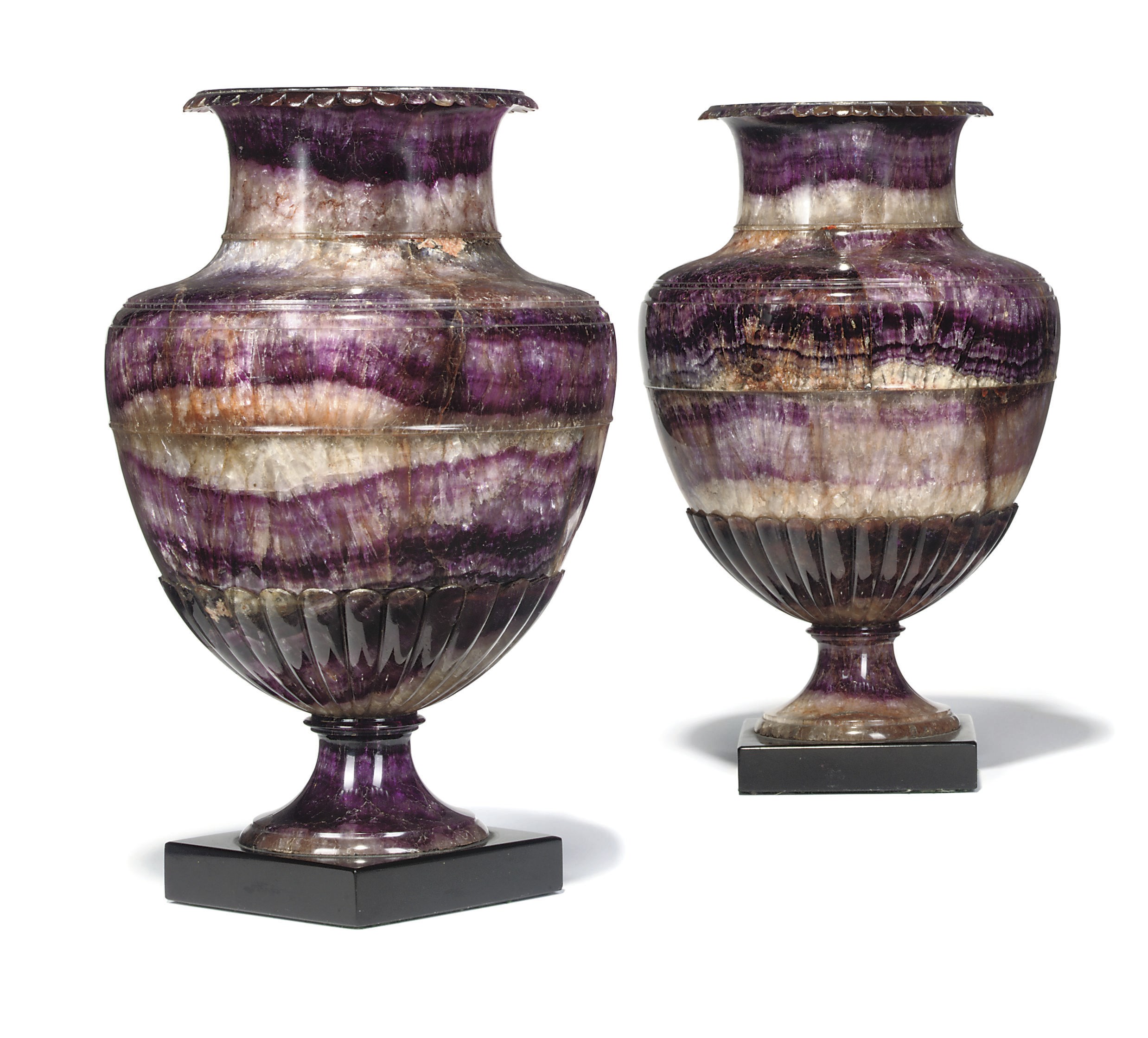 A LARGE PAIR OF REGENCY BLUE-JOHN VASES